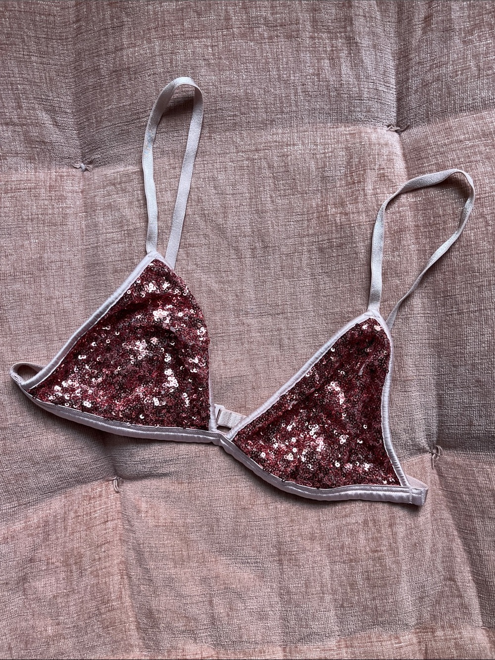 PINK SPARKLY SEQUIN BRA SMALL SPARKLE GLAM FESTIVAL TOP LINGERIE SHINE POP